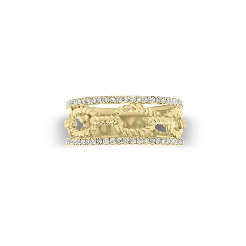 Textured Fashion Rings in Pewter with Hammered and Embossed SurfacesDiamond & Gold Rope Link Ring