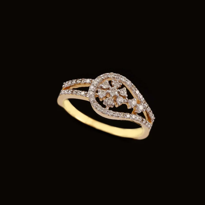 Tennis - Style Women's Diamond Rings with a Continuous Row of Diamonds for a Classic and Versatile Look14K YG Cluster Diamond Ring-1pc