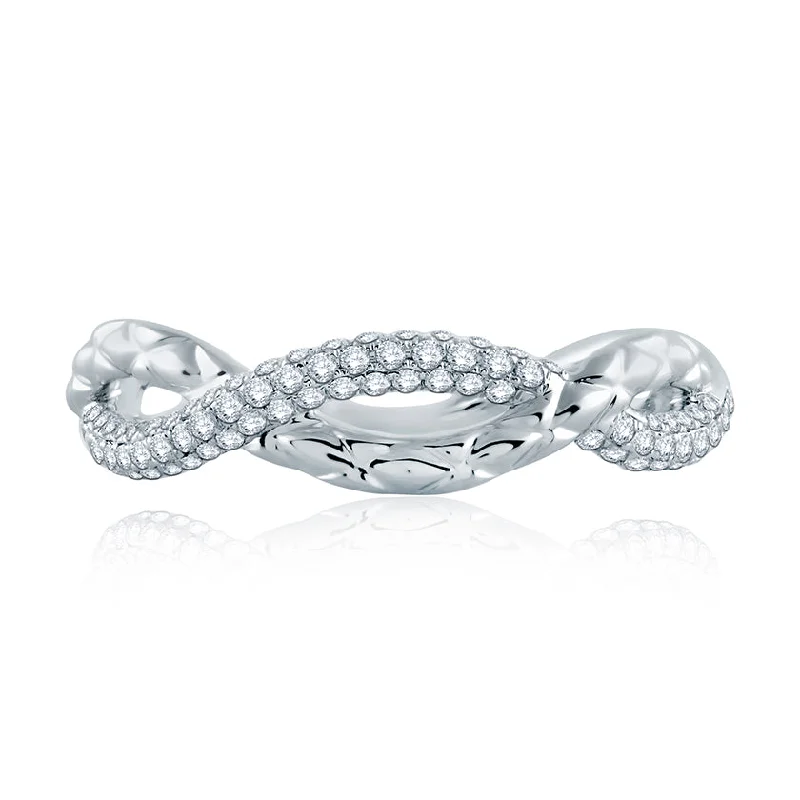 Minimalist Fashion Rings in Stainless Steel with a Single Solitaire CrystalA.Jaffe Twisted Vine Pavé Set Diamond Quilted Wedding Band MR2138Q/40