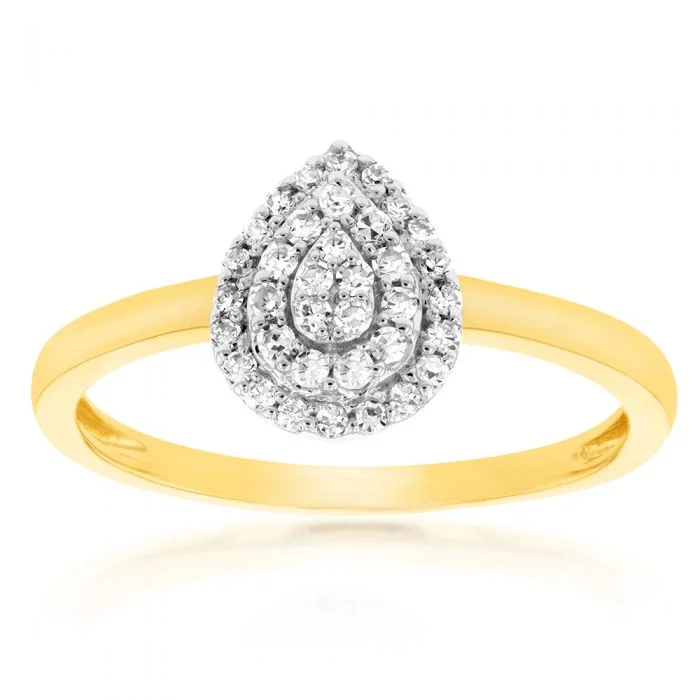 Art Deco - Inspired Women's Diamond Rings with Geometric Designs and Baguette - Cut DiamondsLuminesce Laboratory Grown Pear 1/6 Carat Diamond Ring in 9ct Yellow Gold