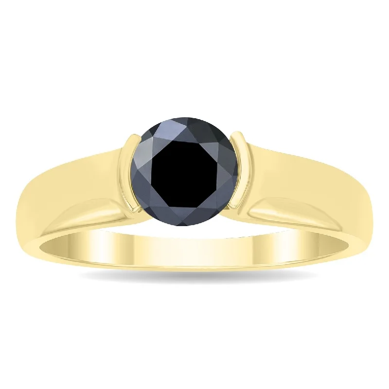 Tennis - Style Women's Diamond Rings with a Continuous Row of Diamonds for a Classic and Versatile LookMarquee 1 Carat Half Bezel Black Diamond Solitaire Ring in 10K Yellow Gold