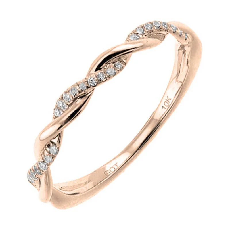 Pear - shaped diamond engagement ring with side baguette diamonds in 18K goldWoven Twist Rose Gold Stackable Diamond Band, 0.05 cttw