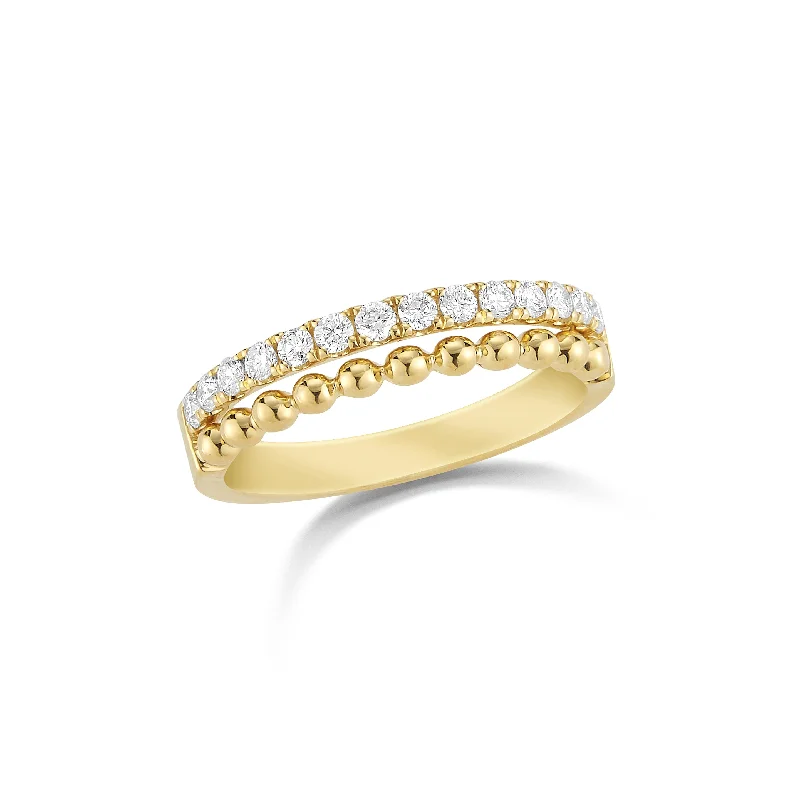 Geometric - Shaped Fashion Rings in Titanium with Iridescent InlaysDiamond & Gold Bead Stacking Ring