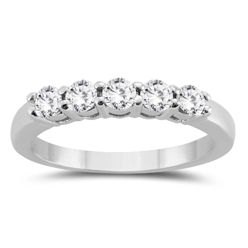 Cushion - Cut Women's Diamond Rings in Platinum with a Soft and Romantic AppearanceMarquee 1/2 Carat TW Five Stone Diamond Wedding Band in 10K White Gold