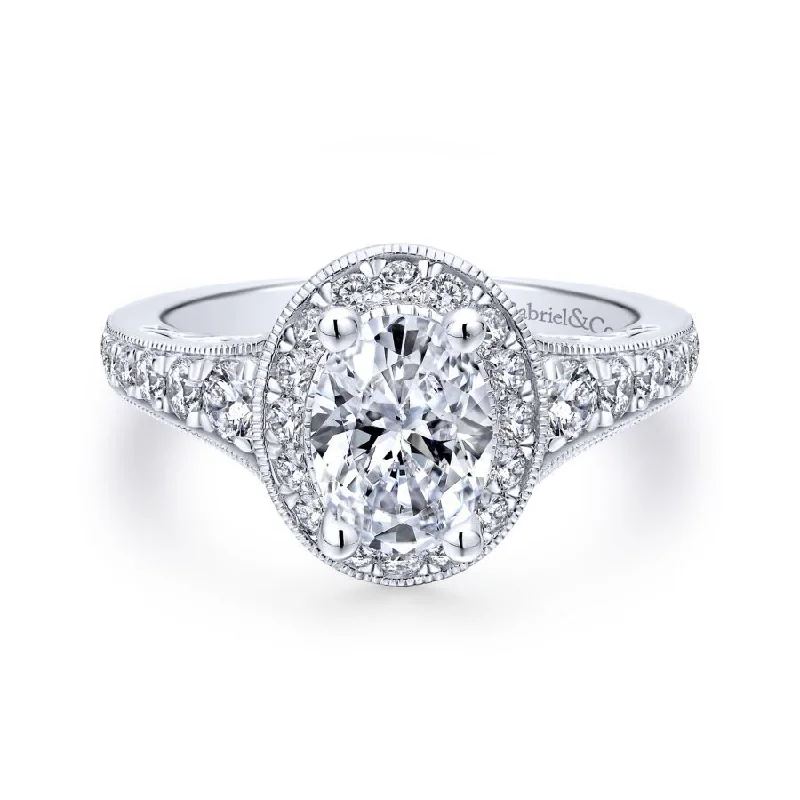 Halo diamond engagement ring in 18K white gold with a center oval - cut stoneCortlandt Oval Engagement Ring Setting