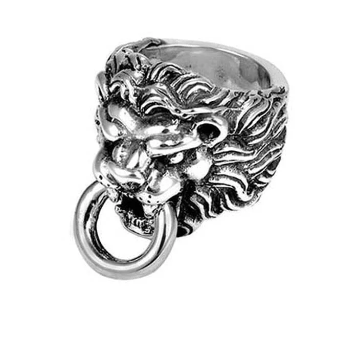 Minimalist Fashion Rings in Stainless Steel with a Single Solitaire CrystalKing Baby Lion's Head Ring in Sterling Silver