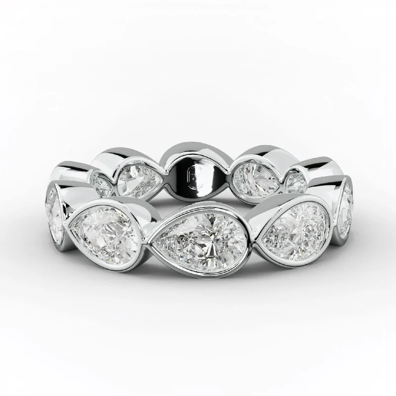 Art Deco - Inspired Women's Diamond Rings with Geometric Designs and Baguette - Cut Diamonds3.0 Carat East West Pear Cut Bezel Set Diamond Eternity Band