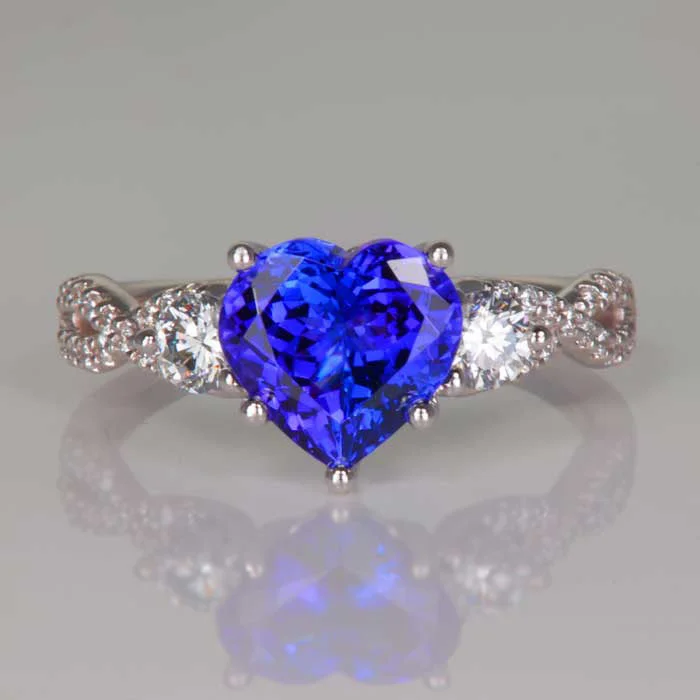 Men's Diamond Engagement Rings with Platinum Band and Halo Setting for a Luxury Proposal14K White Gold Heart Shape Tanzanite and Diamond Ring 2.18 Carats***