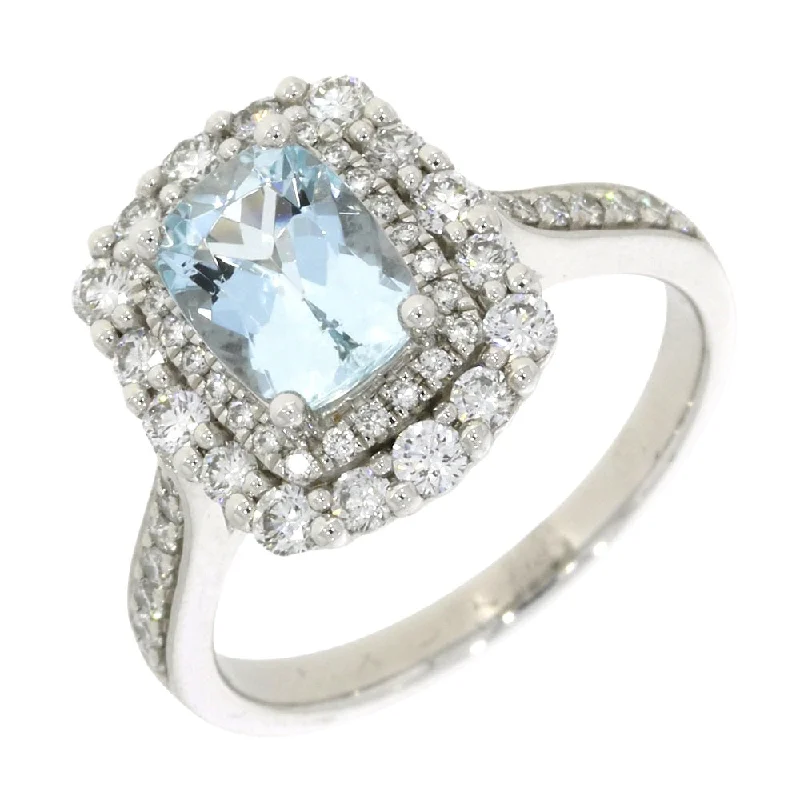 Art Deco - Inspired Women's Diamond Rings with Geometric Designs and Baguette - Cut DiamondsPlatinum Aquamarine And 0.75cts Diamond Cluster Ring