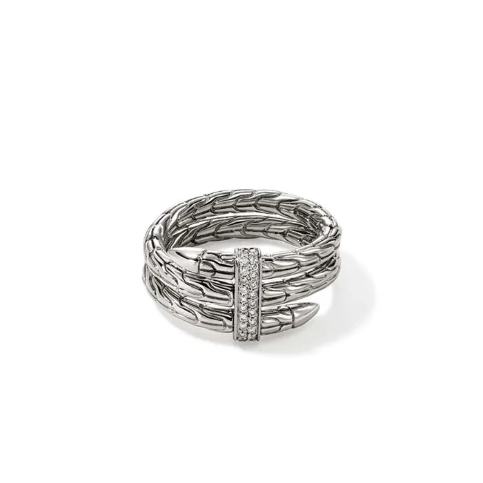 Open - Band Fashion Rings in Sterling Silver with Gemstone InlaysJohn Hardy Double Wrap Spear Ring with Diamonds in Sterling Silver