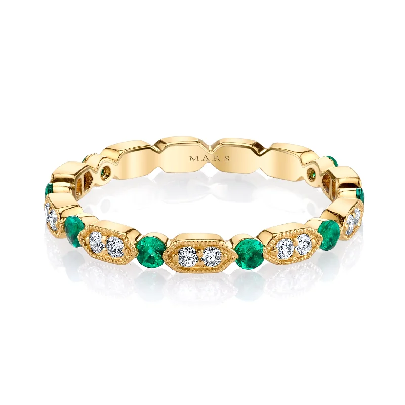 Fashion Rings with Initial Charms in Silver - Plated Metal for a Custom Accessory14K Yellow Gold 0.15ct. Diamond & 0.25ct. Emerald Stackable Fashion Ring