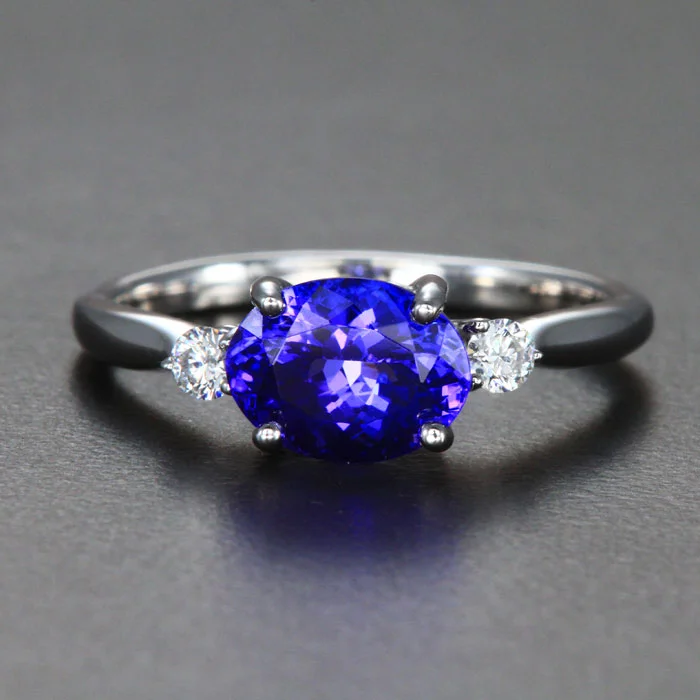 Men's Aquamarine Engagement Rings in 9K Gold with a Bezel - Set Stone14k Gold Tanzanite and Diamond Ring