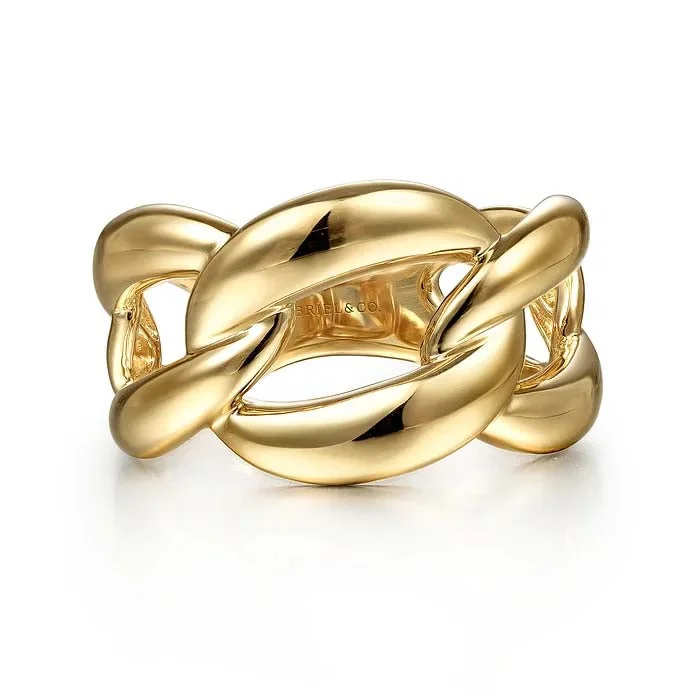 Magnetic Fashion Rings in Stainless Steel with a Modern, Interlocking DesignGabriel & Co. Contemporary Link Chain Wide Band Ring in 14K Yellow Gold