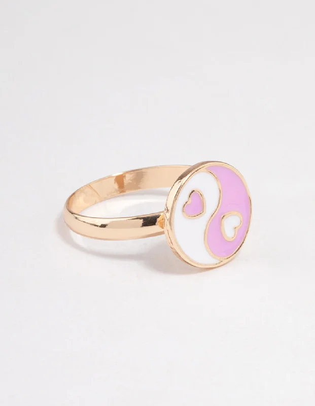 Pearl - Adorned Fashion Rings in Gold - Tone Alloy for a Sophisticated LookPink Yin & Yang Heart Ring