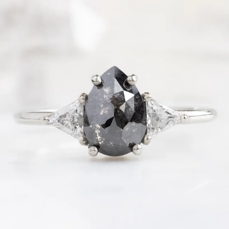 Men's Amethyst Engagement Rings in Sterling Silver with a Contemporary Geometric SettingThe Jade Ring | 1.28ct Pear Black Diamond in 14K White Gold