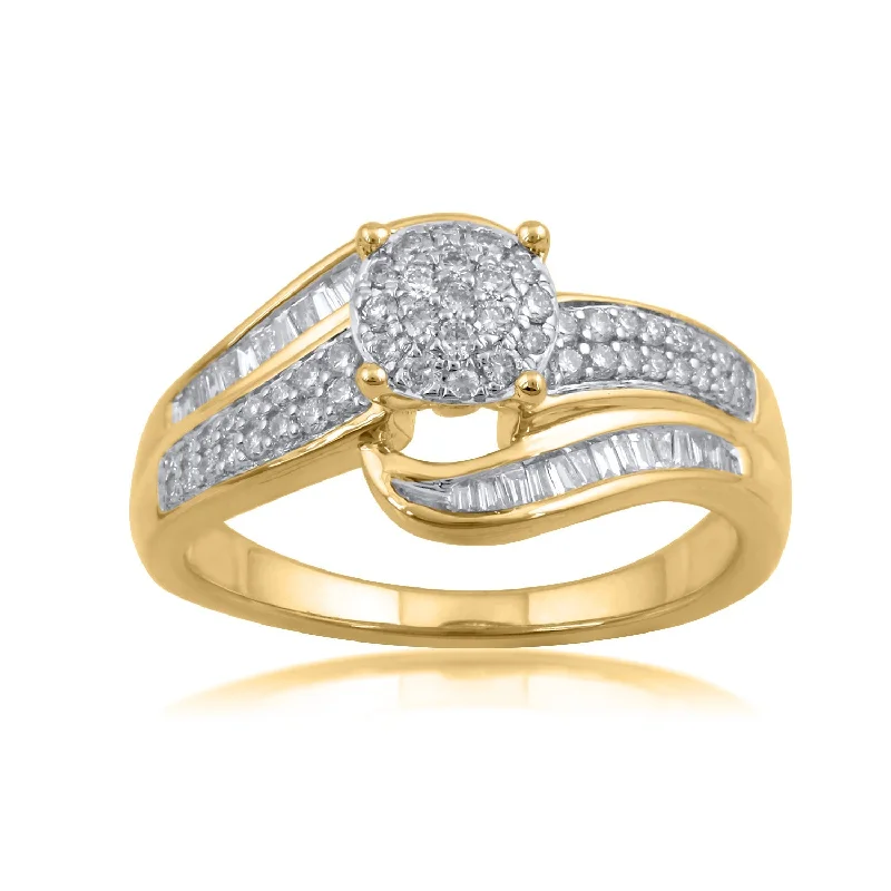 Women's Solitaire Diamond Rings with Round - Cut Diamonds and Platinum Settings for an Elegant Engagement18K YG Cluster Diamond Ring-1pc