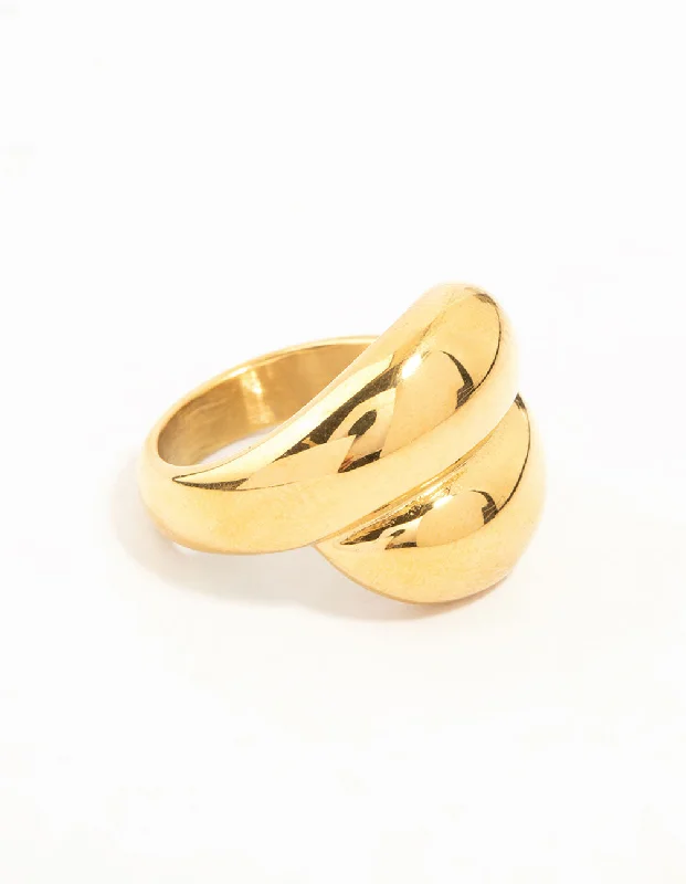 Minimalist Fashion Rings in Stainless Steel with a Single Solitaire CrystalWaterproof Gold Plated Stainless Steel Puffy Stacked Ring