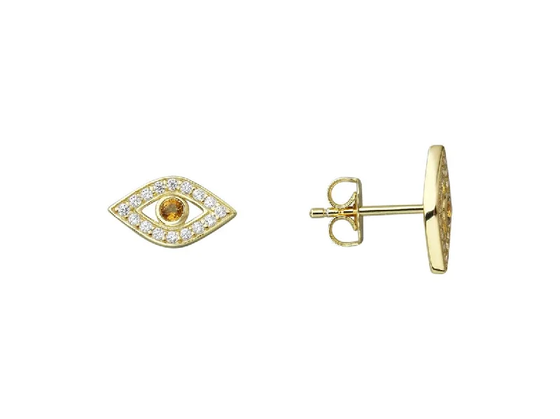 Vintage - Inspired Filigree - Worked Stud Earrings in Gold - Tone for an Antique AestheticGolden Eye Stud Earrings and Cubic Zirconia