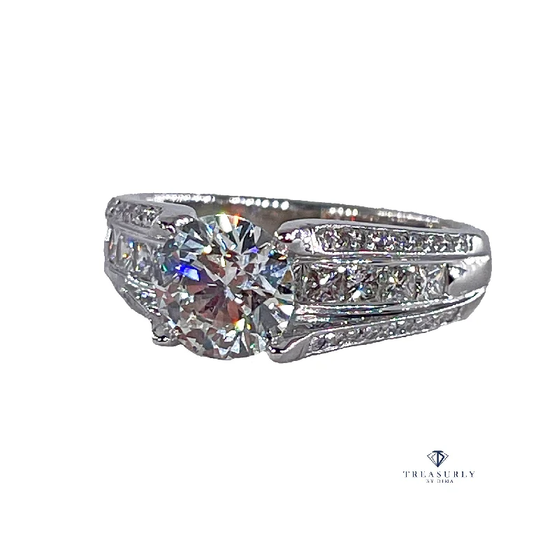 Women's Diamond Rings with Side - Stone Pave Setting for a Sparkling and Continuous ShineGIA 2.85ct H SI1 Round Cut Diamond Engagement Wedding Platinum Estate Ring