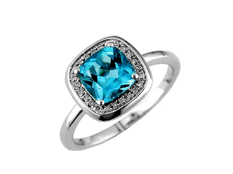 Open - Band Fashion Rings in Sterling Silver with Gemstone InlaysBremer Jewelry Blue Topaz and Diamond Halo Fashion Ring in 14K White Gold (1.94ctw)