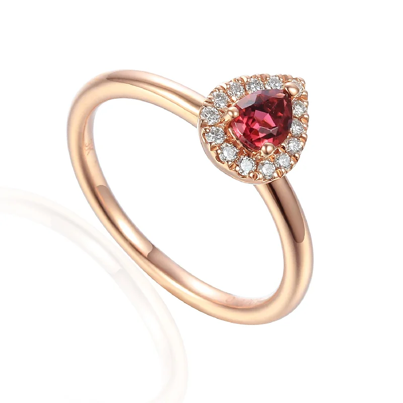 Vintage - Style Women's Diamond Rings with Floral - Engraved Bands and Multiple Diamond Accents9ct Rose Gold Pear Shape Pink Tourmaline and Diamond Cluster Birthstone Ring