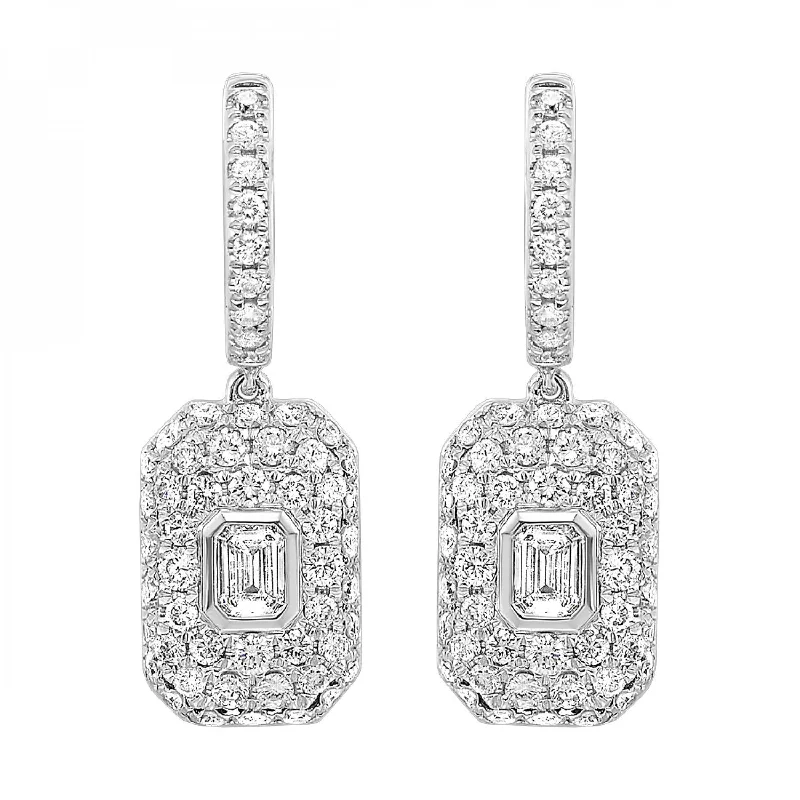 Asscher - cut diamond engagement ring with a pavé - set eternity band in platinumDiamond Cluster Dangle Earrings with Bezel-Set Emerald Cut Diamonds, 1.5 cttw