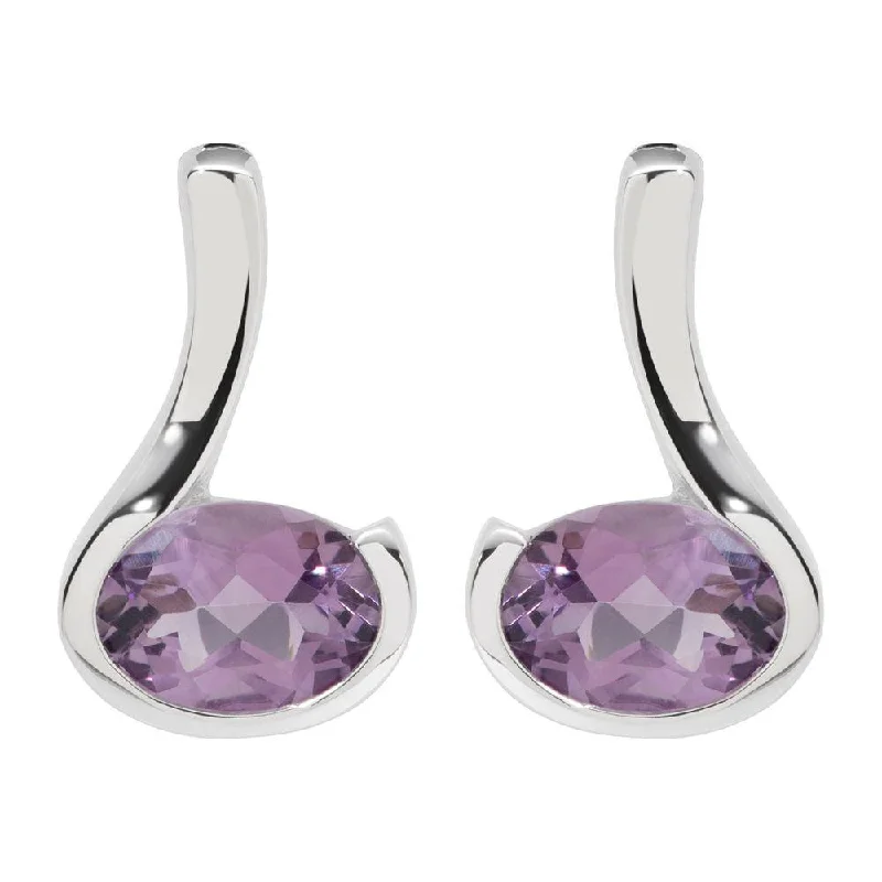 Cubic Zirconia - Encrusted Flower Stud Earrings in Pink for a Girly and Glamorous AccessoryUnique & Co Silver Amethyst Loop Earrings