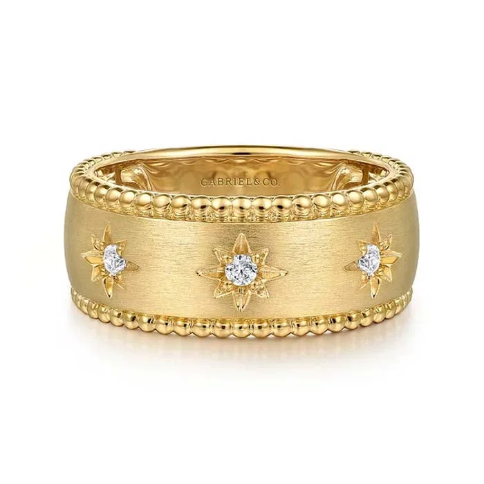 Open - Band Fashion Rings in Sterling Silver with Gemstone InlaysGabriel & Co. Bujukan Wide Diamond Band Ring in 14K Yellow Gold