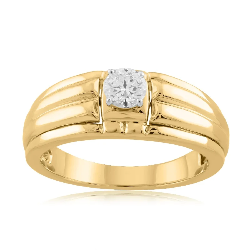 Vintage - Style Women's Diamond Rings with Floral - Engraved Bands and Multiple Diamond Accents18K YG Men Diamond Solitaire Ring-1pc