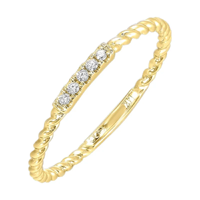 Cushion - cut diamond engagement ring with a halo of moissanite in a silver - plated bandYellow Gold Stackable Twist Diamond Band, 0.05 cttw