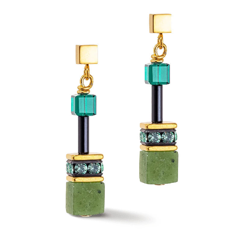 Two - Tone Gold and Silver Plated Clover Stud Earrings for a Lucky and Stylish SymbolCoeur de Lion Iconic Precious Green GeoCUBE® Earrings