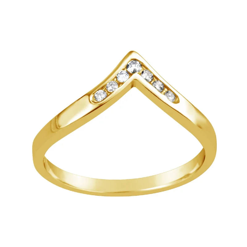 Cathedral - Style Women's Diamond Rings with a Raised Center Setting and Elaborate Metalwork9ct Yellow Gold Diamond Set V-Shape Ring