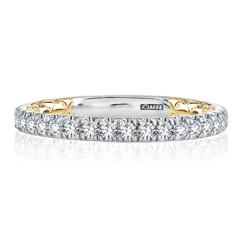 Open - Band Fashion Rings in Sterling Silver with Gemstone InlaysA.Jaffe Classic Two Tone Diamond Quilted Wedding Band MRCRD2345Q/57