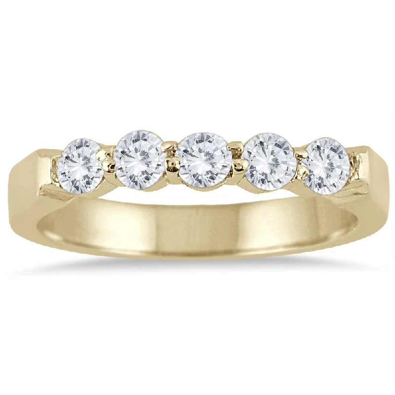 Pear - Shaped Women's Diamond Rings in Yellow Gold with a Single - Diamond Pendant LookMarquee Jewels 10k Yellow Gold 1/2ct TDW Prong 5-stone Diamond Band