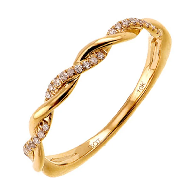 Three - stone diamond engagement ring in rose gold, symbolizing past, present, and futureWoven Twist Yellow Gold Stackable Diamond Band, 0.05 cttw