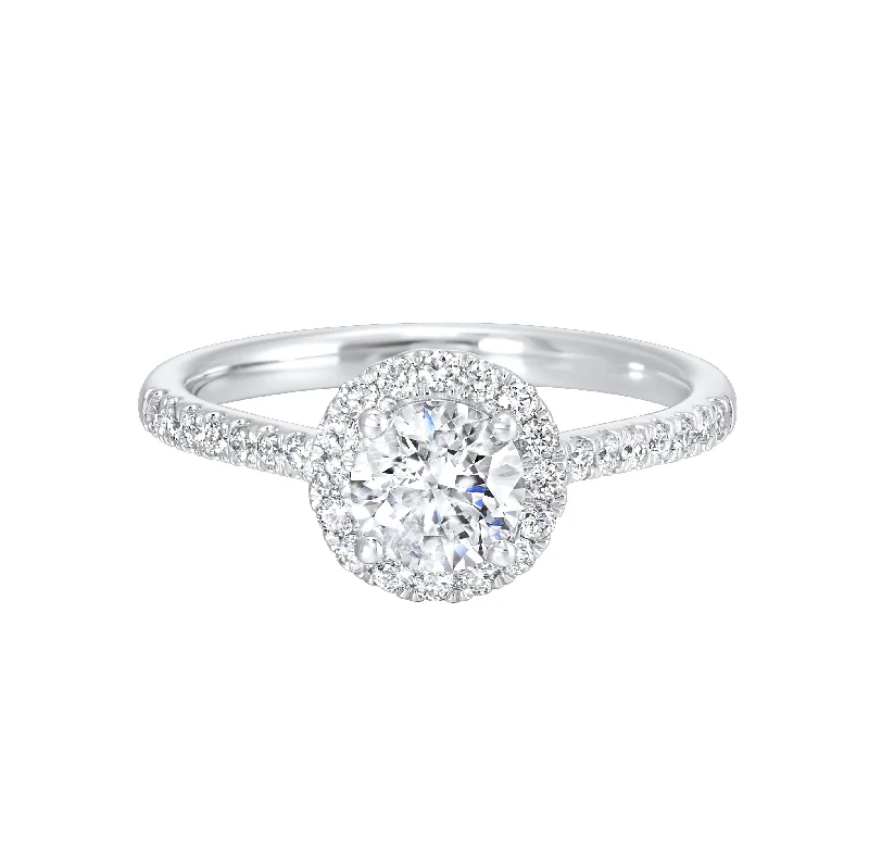 Pear - shaped diamond engagement ring with side baguette diamonds in 18K goldClassic Halo Engagement Ring with Lab Created Diamonds, 1.18 ctw.