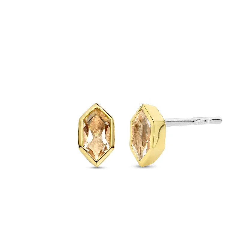 Matte - Finish Titanium Hexagon Stud Earrings for a Sleek and Contemporary StyleTi Sento Gold Vermeil and Pink Stone Stud Earrings