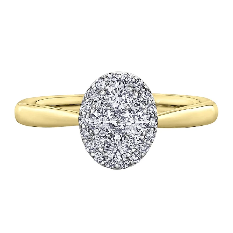 Pear - Shaped Women's Diamond Rings in Yellow Gold with a Single - Diamond Pendant LookOval Cluster Canadian Diamond Ring