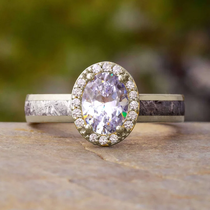 Men's Ruby Engagement Rings in Rose Gold with a Solitaire Design for a Romantic GestureMeteorite & Oval Halo Moissanite Engagement Ring