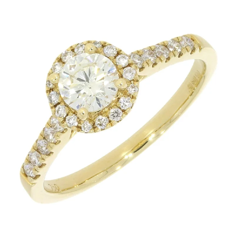 Pear - Shaped Women's Diamond Rings in Yellow Gold with a Single - Diamond Pendant Look18ct Yellow Gold Brilliant Cut 0.50ct Diamond Halo Cluster Ring