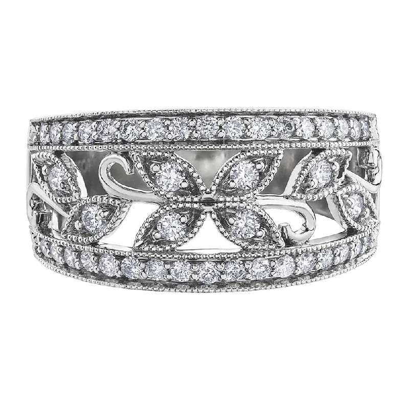 Cluster - Style Women's Diamond Rings with Multiple Small Diamonds Arranged in a Stunning PatternDiamond and White Gold Floral Inspired Band