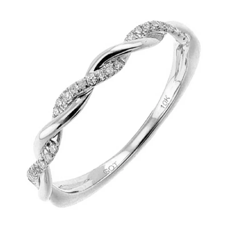 Emerald - cut diamond engagement ring set in a modern titanium bandWoven Twist White Gold Stackable Diamond Band, 0.05 cttw