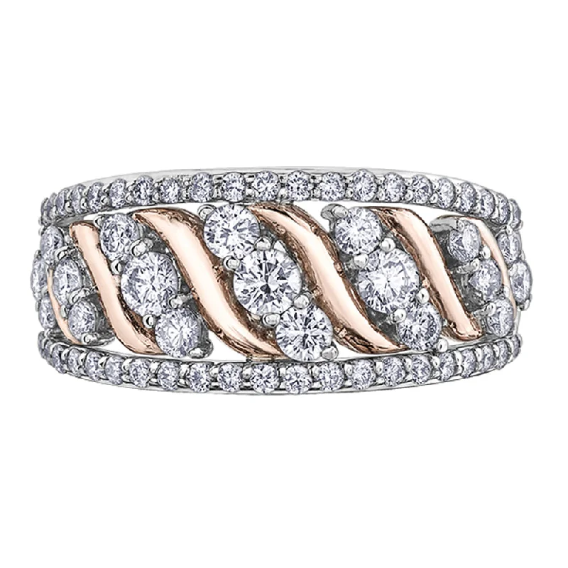 Cathedral - Style Women's Diamond Rings with a Raised Center Setting and Elaborate MetalworkWavy Rose Gold and Diamond Band