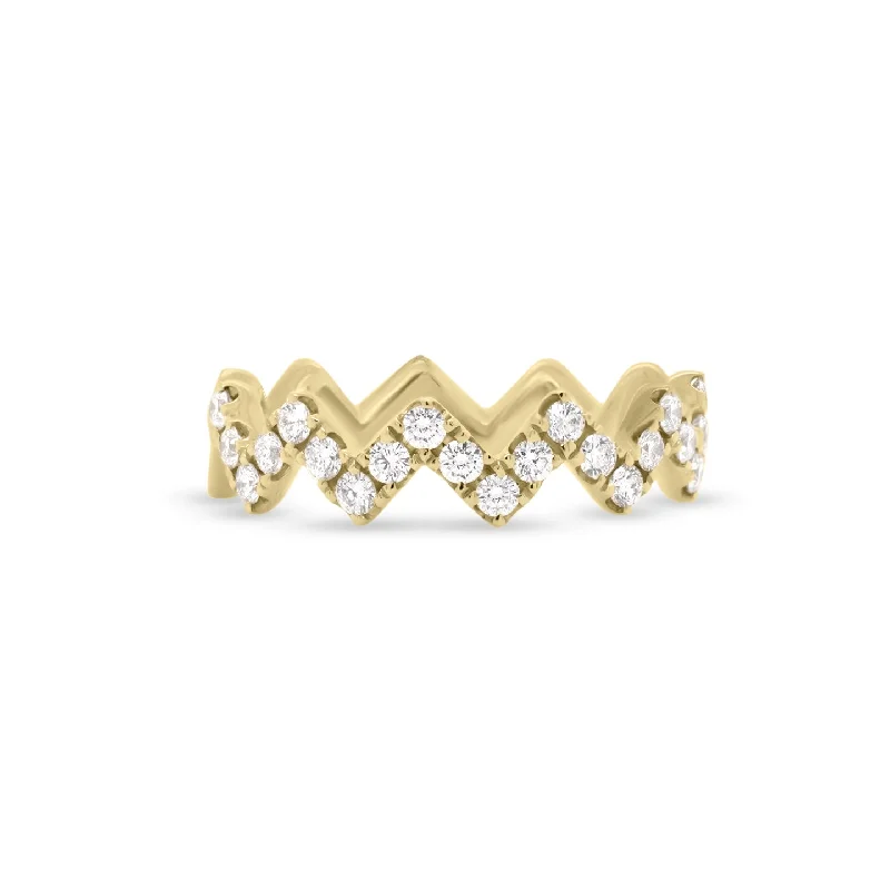 Bangle - Style Fashion Rings in Rose - Gold - Plated Aluminum with Etched PatternsDiamond Modern Zig-Zag Stackable Ring