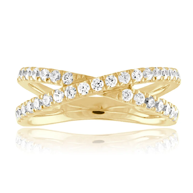 Halo - Style Women's Diamond Rings with a Center Diamond Surrounded by Smaller Diamonds in 18K Gold14KYG 0.50CTW BR BYPASS ANNIVERSARY BAND SIZE 5.533 BR STONES