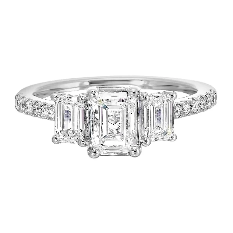 Vintage - style engagement ring with filigree details and sapphire accents in 14K yellow gold3-Stone Emerald Cut Lab Created Diamond Engagement Ring, 1.74 ctw.