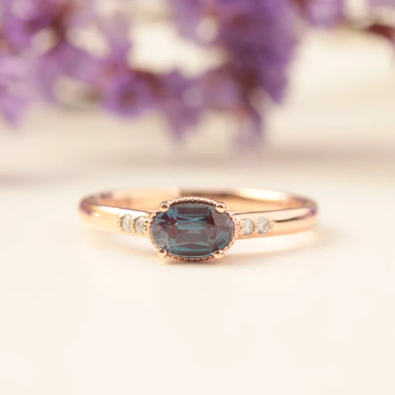 Women's Diamond Rings with Opal Inlays and Diamond Accents for a Mysterious and Iridescent LookOval Alexandrite Diamond Engagement Ring