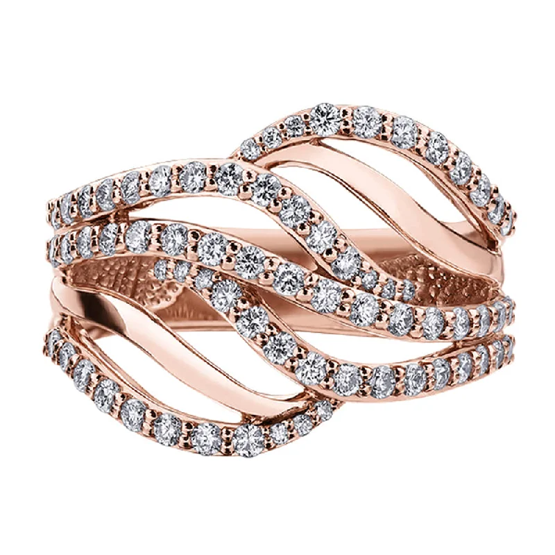 Women's Solitaire Diamond Rings with Round - Cut Diamonds and Platinum Settings for an Elegant EngagementWavy Diamond and Rose Gold Ring