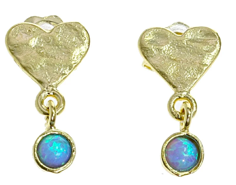 Multicolored Bead - Embellished Stud Earrings in Turquoise and Coral for a Tropical LookYaron Morhaim Blue Opal Gold Heart Drop Earrings