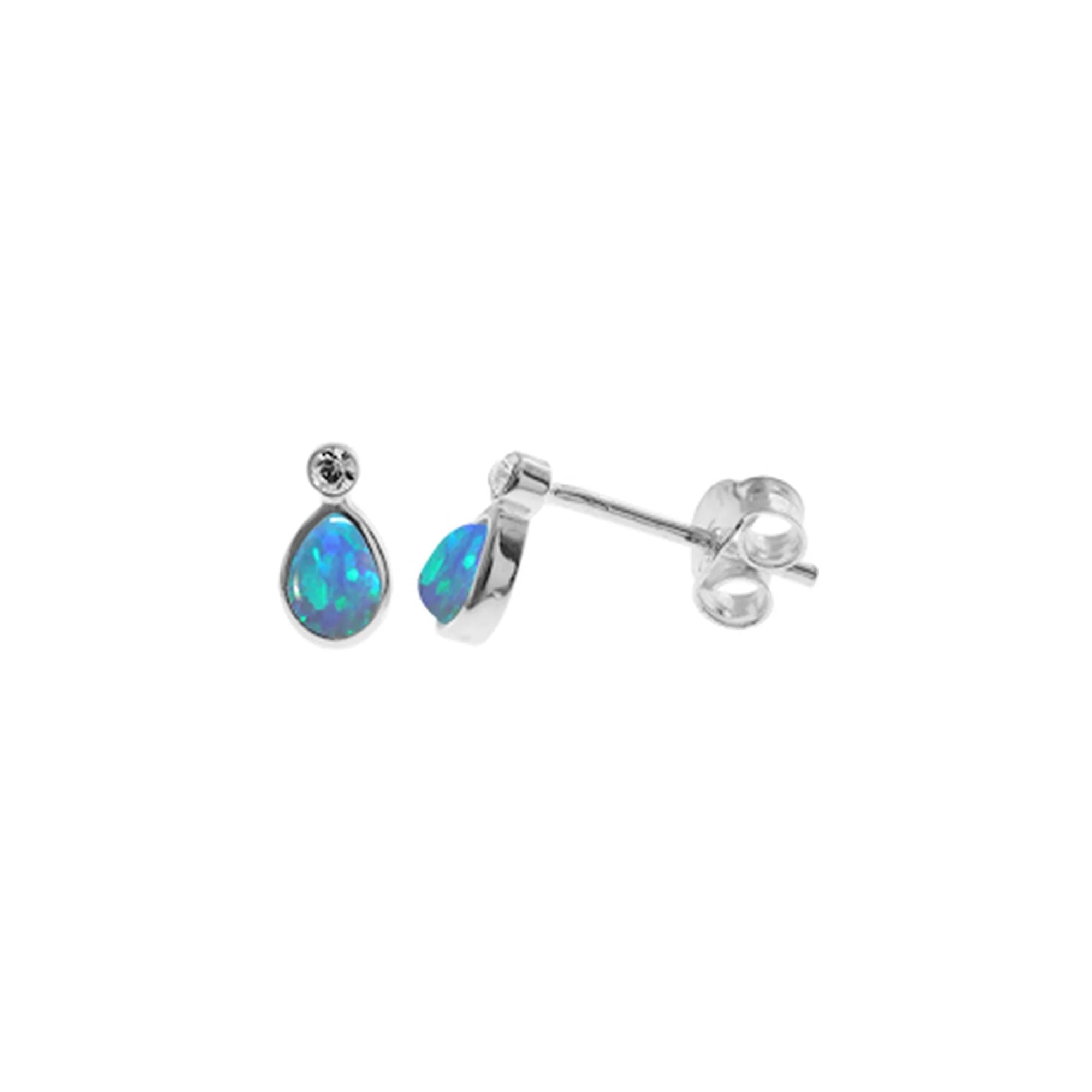 Matte - Finish Titanium Hexagon Stud Earrings for a Sleek and Contemporary StyleTeardrop Silver And Blue Opal Stud Earrings